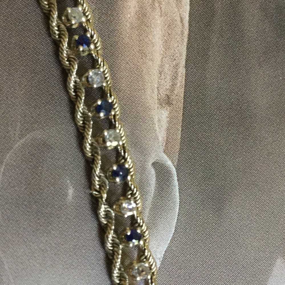 Sapphire diamond bracelet vintage AS IS natural diamond gold 14K needs repair